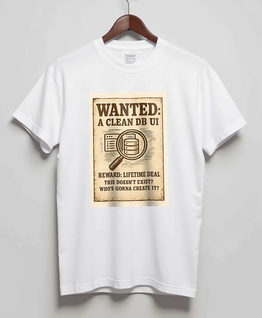 White T-Shirt with graphic Wanted: Clean DB UI