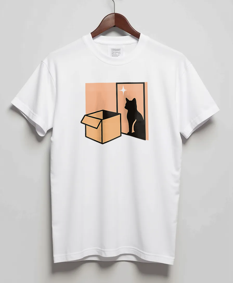 White T-Shirt with graphic Negative Space Meow