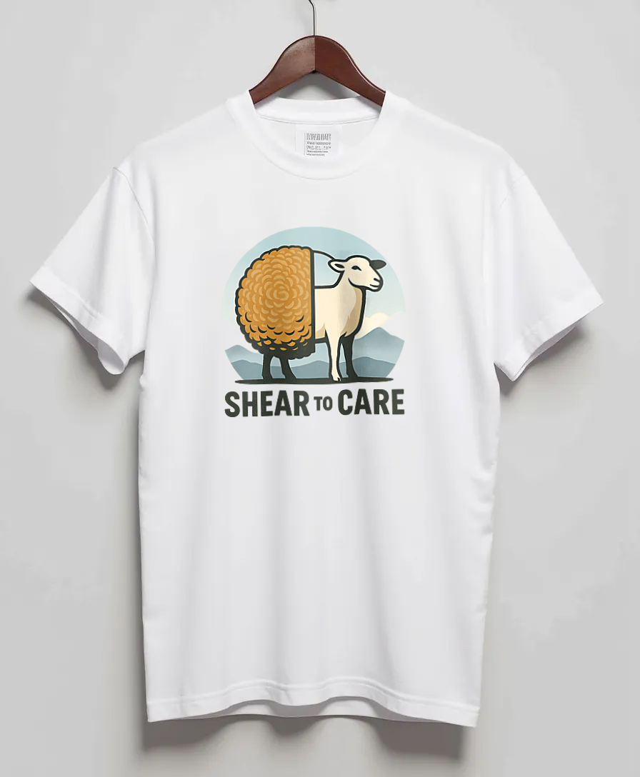 White T-Shirt with graphic Shear To Care Split