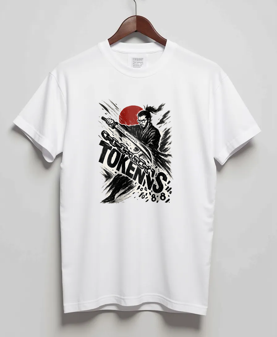 White T-Shirt with graphic One-Line Katana