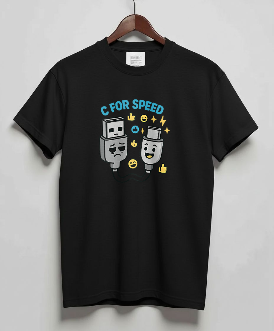 Black T-Shirt with graphic Happy C, Sad A