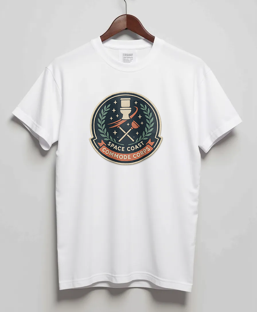 White T-Shirt with graphic Commode Corps Patch