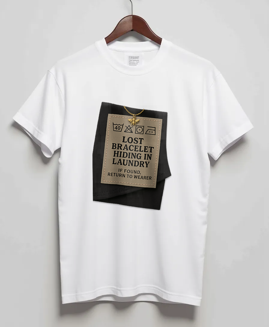 White T-Shirt with graphic Care Label Secret