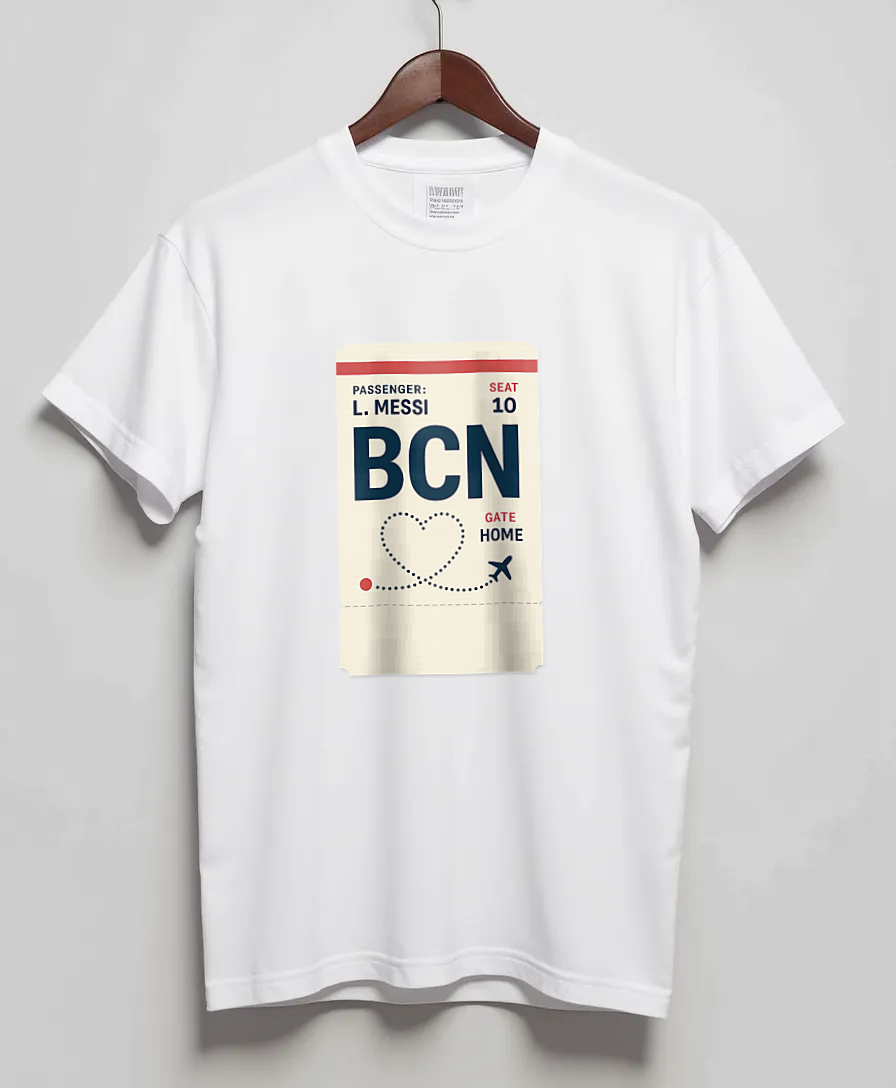 White T-Shirt with graphic BCN Boarding Pass