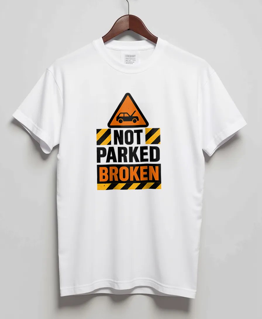 White T-Shirt with graphic Breakdown, Not Parked
