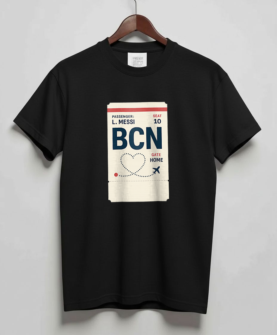 Black T-Shirt with graphic BCN Boarding Pass