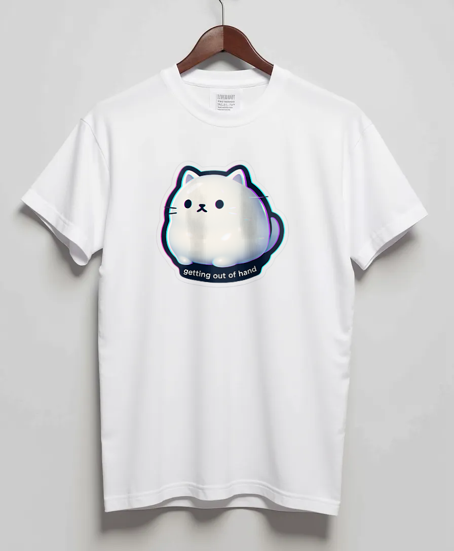 White T-Shirt with graphic Glitch Puff Cat