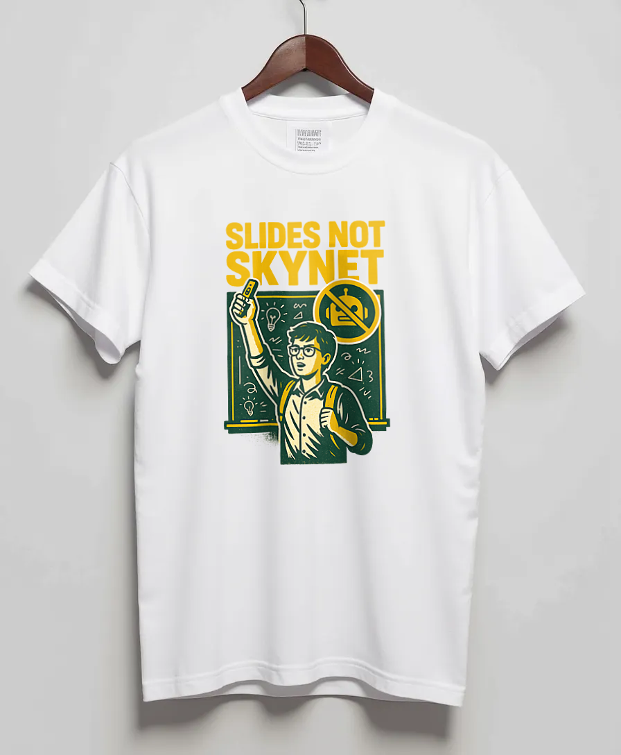 White T-Shirt with graphic Slides Not Skynet
