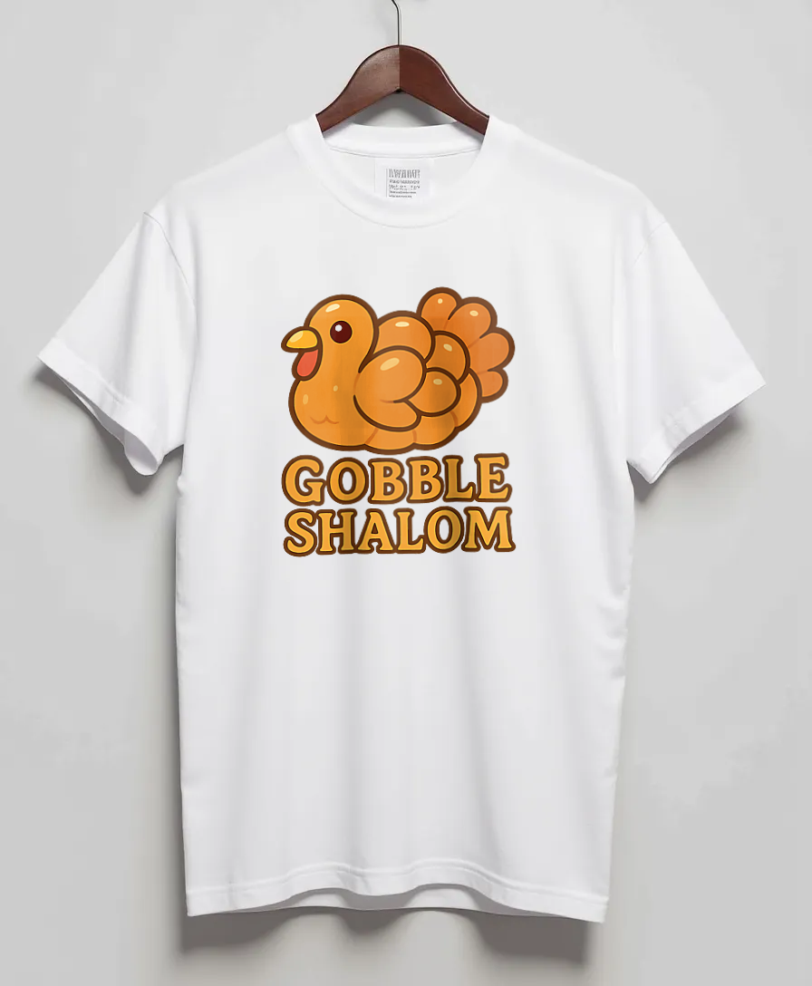 White T-Shirt with graphic Gobble Shalom