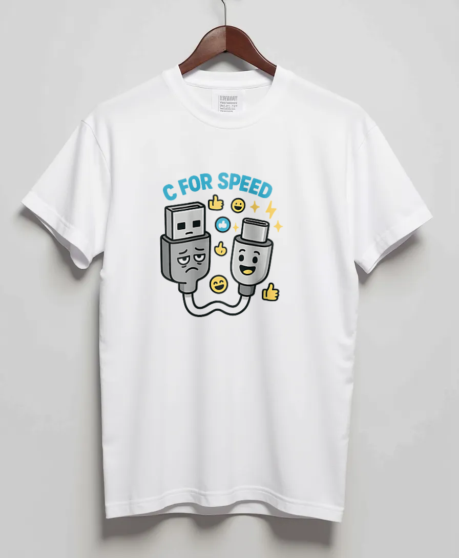 White T-Shirt with graphic Happy C, Sad A